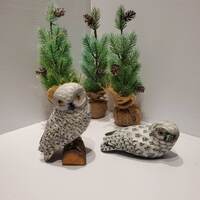 Vintage Wooden Snowy Owls, Owl Decorations, Owl Decor, Hand Carved Owls, Hand Painted Owls, Artisan 