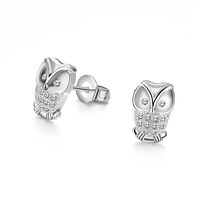 925 Sterling Silver 9mm Zircon Owl Stud Earrings