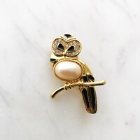 Vintage Crystal Enamel Owl Brooch