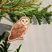 Wooden barn owl pin