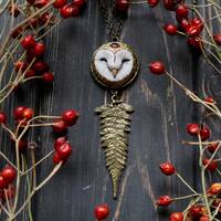 Barn Owl Amethyst Necklace: Polymer Clay Forest Witch Pendant