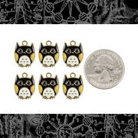 Yellow Black and White Enamel Owls Charms - Six Charms - ZG-C38