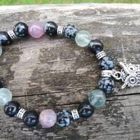 Owl - The Messenger, Obsidian, Fluorite, Pewter, Talisman