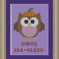 Happy owl-oween: cute owl halloween cross-stitch pattern