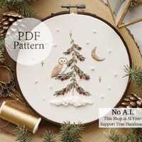 PDF Pattern - 6" Winter Owl - Step By Step Beginner Embroidery Pattern With YouTube Tutorials