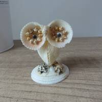 Petite Figurine Bébé hibou/ chouette en coquillage Vintage Souvenir de Vacances Artisa