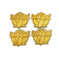 Gold Plate Owl Charms 16mm Two Wise Owls Lot of 4 LAST ONE Paint or Enamel These