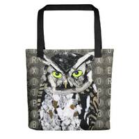 Tote bag, 15x15", Learned Owl by Wendy Boucher, image on both sides