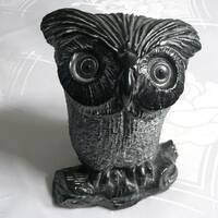 Vintage Soapstone Owl Figurine: Hand Carved Collectible, Made in Canada