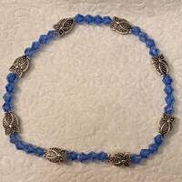 Silver Metal & Blue Crystal Owl Bracelet 7 3/4”