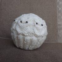 Hand Knitted Unisex CHILD'S OWL HAT, Cream Hat,  Fits 2-3 Years, Child's Hat, Unisex Hat, Bi