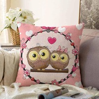 Owl Couple Cushion Cover for Valentine's Day Gift | Double Sided Printing on Soft Chenille Fabri