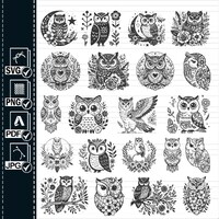Owl Svg Bundle, Mandala Owl svg, Bird svg, Cute Floral Owl svg clipart vector png stencil cut file f