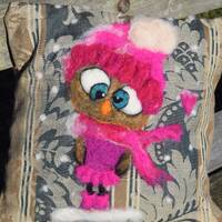 Handmade Needle Felted Owl Pillow: Whimsical Wool Decoration
