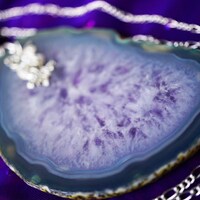 Owl Crystal Necklace, Large Agate Slice Jewelry, Purple Beaded, Owl Love You Forever Icy Lake Pendan