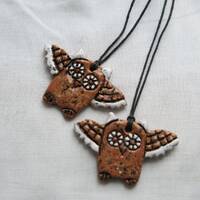 Ceramic owl necklace Pendant Owls lover gifts Cute owl jewelry Brown owl Owl lover gift idea Artisti