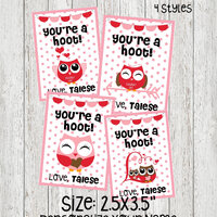 Personalized Owl Valentines, Kids Owl Valentines, Valentine Cards for Kids, You're a Hoot Valent