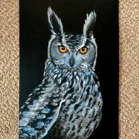 Horned Owl Painting - Original Wildlife Acrylic Art, A4