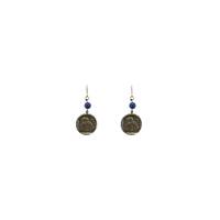 Vintage 80s Owl Dangle Earrings, Silver Tone & Dark Blue
