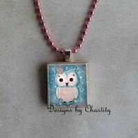Pink Winter Owl Scrabble Charm Necklace