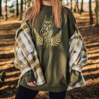 Autumn Lunar Owl Oversized Sweatshirt - DARK GREEN | Owl Sweatshirt | Forest Woodland Autumn Sweatsh