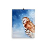 Winter solstice snowy barn owl watercolor print