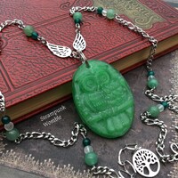 Owl necklace for women, Green apatite necklace, Athena necklace, Owl lover gift, Wiccan necklace, On