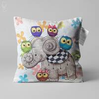 Cushion Cover for Kids | 5 Little Owls & An Elephant | Double Sided Printing Throw Pillow C
