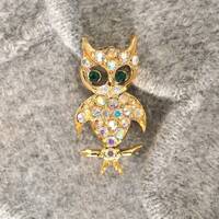 Owl Brooch Vintage Pin STUNNING Rhinestones Label Hat Scarf Denim Jacket Pin 30 Stones