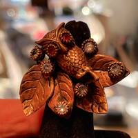 Copper Hand Made Large Owl Ring with Sterling Silver Adjustable Band