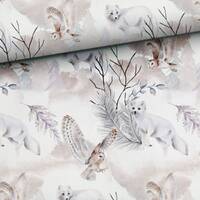 Animals Forest Fabric, Woodland Cotton Fabric, Owl Fabric, Fox Fabric by Half Meter - 100% Cotton - 