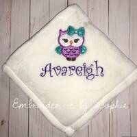 Personalized Baby Girl Owl Blanket/Baby Shower Gifts/Woodland Forest Nursery/Embroidered Hospital Bl