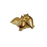 Vintage Gold Tone Metal Owls on a Branch Brooch