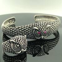 Silver Owl Bracelet , Owl Cuff Bracelet , Silver Owl Ring Set  , Adjustable Bracelet , Unisex Eagle 