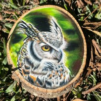 Hand Drawn Wood Plaque Owl Portrait