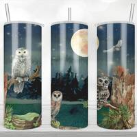 Owl Night Forest Sublimation Skinny Tumbler Design, Owl lover Straight & Tapered Sublimation Wra