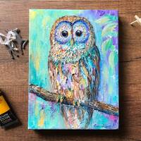 Owl Art, Owl Decor, Cute Owl Gift, Owl Canvas Wall Art, Original Acrylic Painting, Animal Art, Abstr