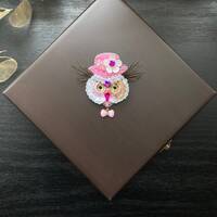 Handmade White Owl Brooch: Personalized Beaded Pink Bird Badge