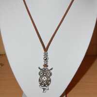 Long Leather Necklace,30 inches,Owl Necklace,Leather Necklace,Boho Long Necklace,Women Long Necklace