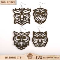 Owl Earrings SVG, Earrings SVG, Animal Earrings SVG, Owl svg, Owl Laser Cut, Glowforge svg, Laser cu