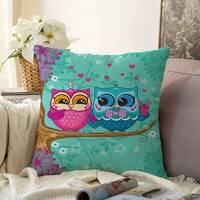Pink & Blue Owl Couple Throw Pillow Cover for Valentine's Day Gift | Double Sided Printing o