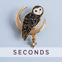 SECONDS SALE! Sooty Owl Australian Bird Hard Enamel Pin - Black White Gold - Lapel Pin Cloisonn&eacu