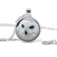 Owl Necklace White Owl Pendant Kids Necklace Owl Jewelry Glass Tile Necklace Bird Jewelry Owl Neckla