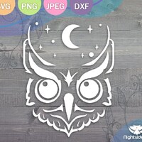 Celestial Owl, Moon and Stars Cut Files for Cricut and Silhouette .svg .png .dxf .jpg