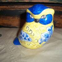 Vibrant Yellow and Blue Ceramic Owl