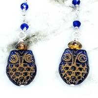Blue Owl Dangle Earrings, Owl Boho Chain Earrings, Cute Owl Lovers Gift Earrings, Birthday Gift For 