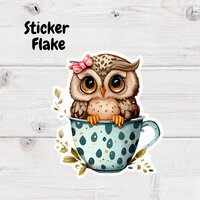 Owl in a Teacup Sticker Flake- Sticker Flake- Owl Sticker- Planner Deco- Sticker Flake