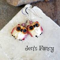 Owl Earrings Art Glass & Spinel Sterling Silver, Unique Handcrafted Owl Jewelry, Jen's Fancy