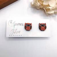 Hand painted owl studs, owl earrings, wood studs, hand painted earrings, fun earrings, child's e