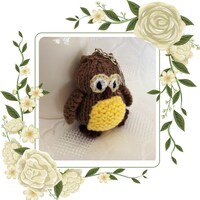 OWL KEYRING.  Knitted by Nana.  Safety Stuffing.  Other animals available with or without keyrings.
